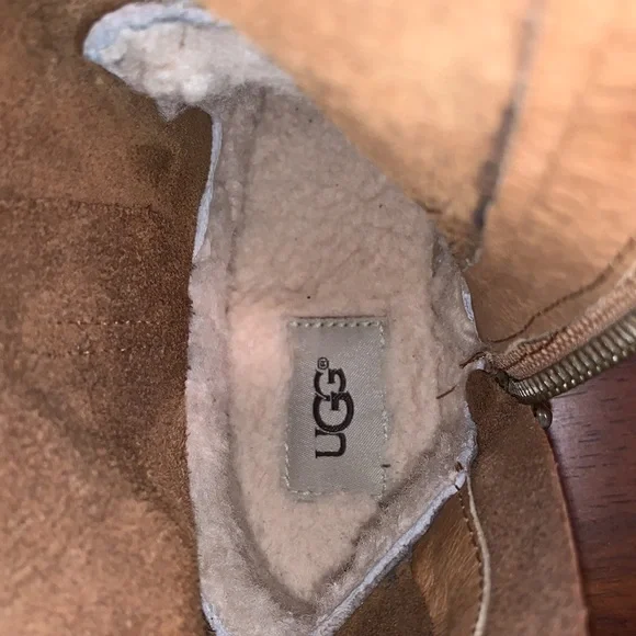 UGG SIZE 6.5 HARRINGTON CHESTNUT LEATHER WATER RESISTANT TALL BEAUTIFUL BOOTS - Picture 11 of 15